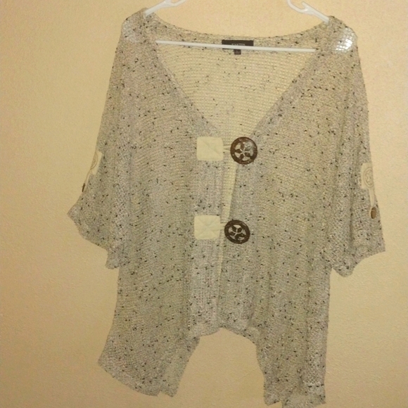 Unique Loose Knit Wooden Button Kaktus Boho Cotton Blend Fisherman Cardigan L - Picture 1 of 7